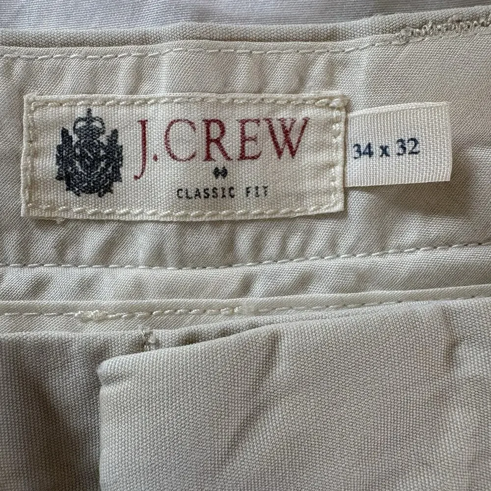 J.Crew Classic Fit Straight Leg Light Beige Chino Pants 34x32 Cotton Twill